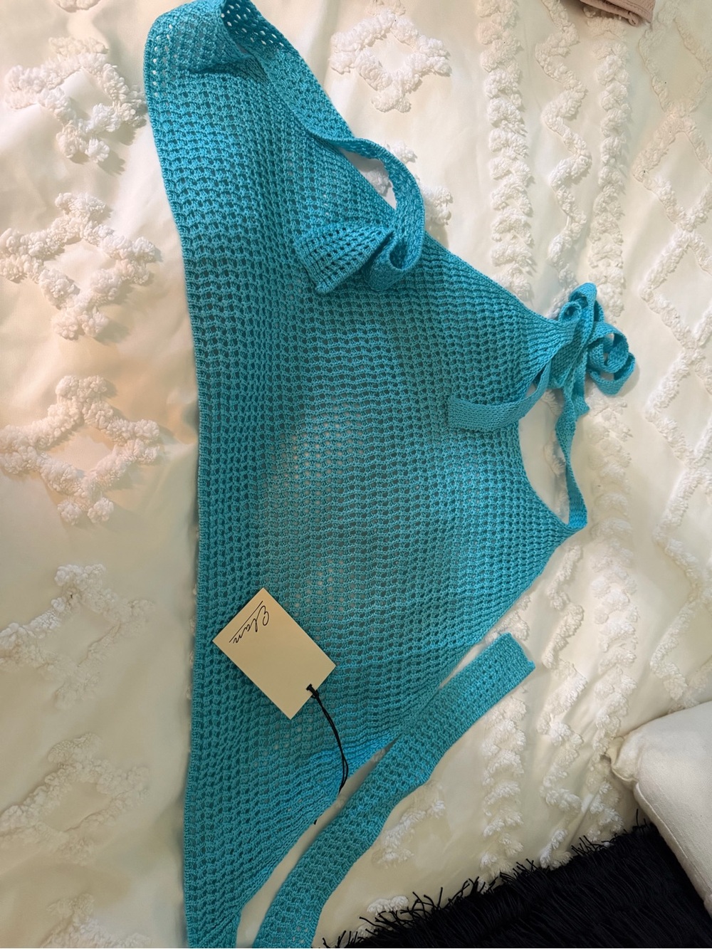 Elan Turquoise Crochet Halter Camisole
